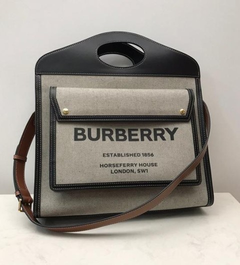 레플리카 버버리 트라이톤 코튼 캔버스 레더 포켓백 미디움