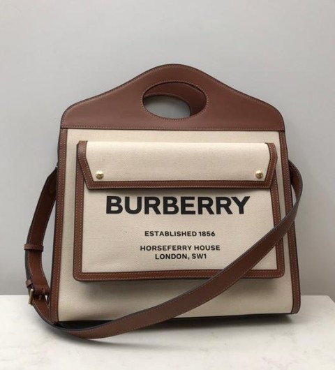 레플리카 버버리 트라이톤 코튼 캔버스 레더 포켓백 미디움