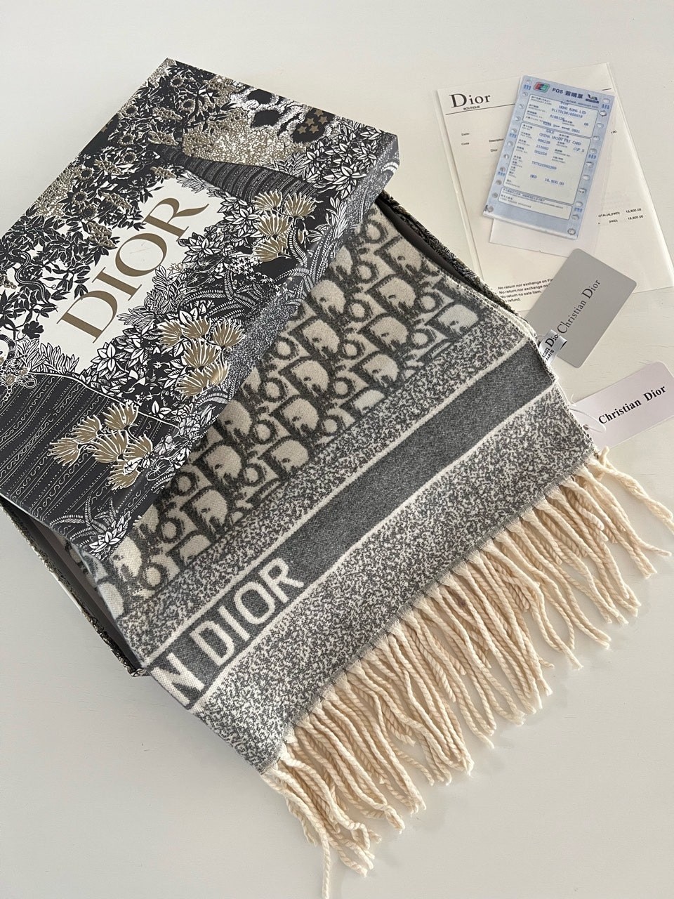 디올 울 캐시미어 오블리크 자카드 머플러 CMD팩토리