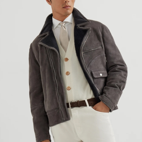 레플리카 브루넬로 쿠치넬리 톤온톤 스웨이드 시어링 바이커 자켓 VAL팩토리