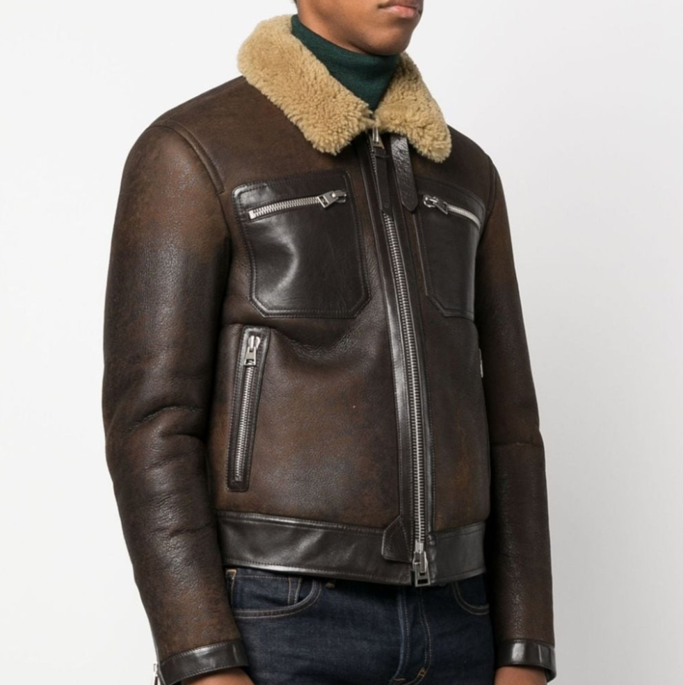 톰포드 시어링 트림 레더 자켓 BLACK팩토리